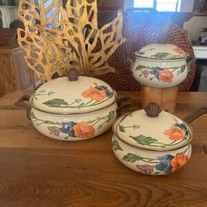 Villeroy & Boch Asta Amapola Enamel Cookware Set Poppies 3 Piece Germany Vintage